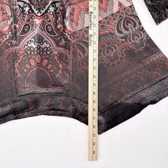 One World Tunic Top Medium‎ Red Blouse Boho Studded Embroidered Floral - Picture 10 of 10